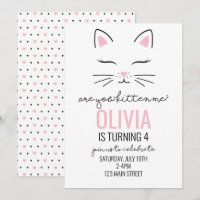 Kitten Birthday Inbjudan med rosa hjärta kattunge