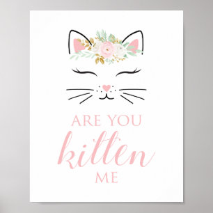 Kitten Birthday Sign Blommigt kattunge ansikte Poster