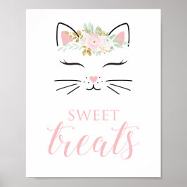 Kitten Birthday Sweet Treats Undertecknar Blommigt Poster