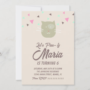 Kitten Birthday Tass-ty Party Animal Confetti Inbjudningar