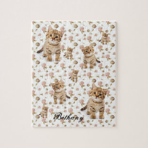 Kitten Blommigt Jigszle Puzzle Pussel