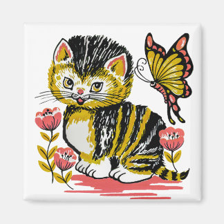 Kitten Butterfly 2-tums kylskåp med kvadratisk kva Magnet
