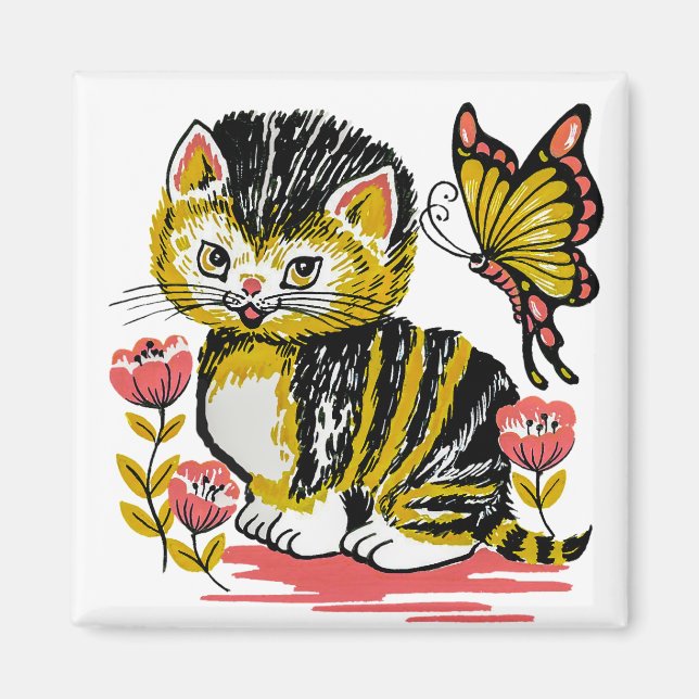 Kitten Butterfly 2-tums kylskåp med kvadratisk kva Magnet (Framsidan)