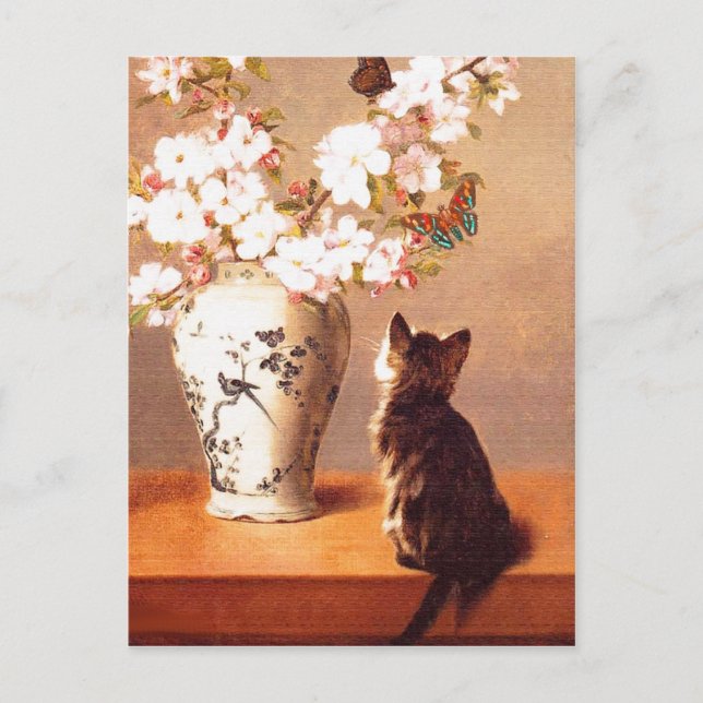 Kitten, Butterfly och Flowers Vykort (Framsida)