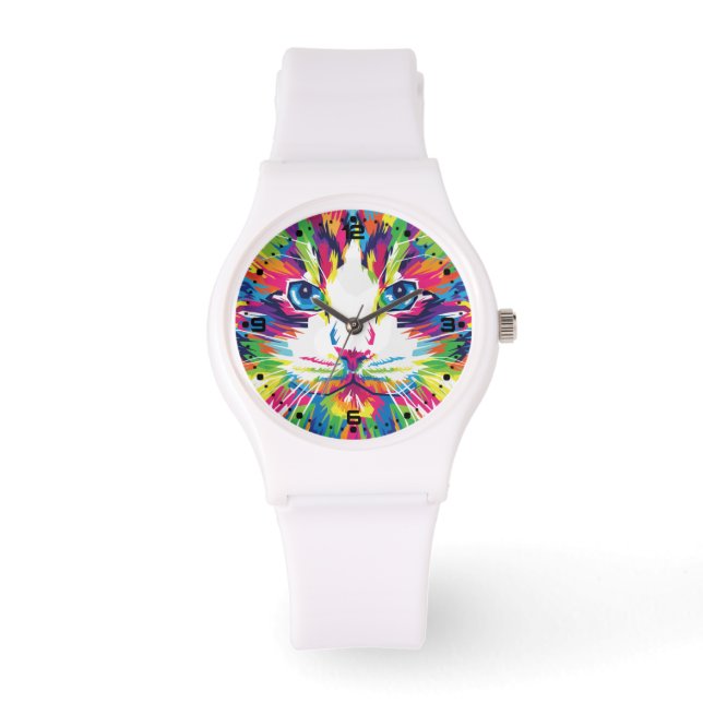 Kitten Cat Ansikte Prismatic Design Armbandsur (Framsida)