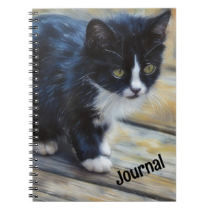 Kitten Cat Art Black and White Kitten Personal Anteckningsbok