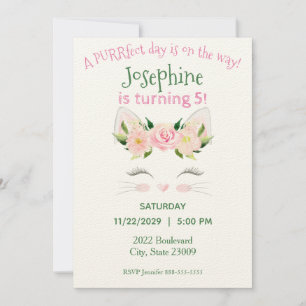Kitten Cat Flowers Birthday-inbjudan Inbjudningar