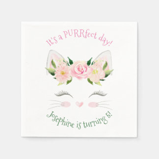 Kitten Cat Flowers Birthday Pappersservett