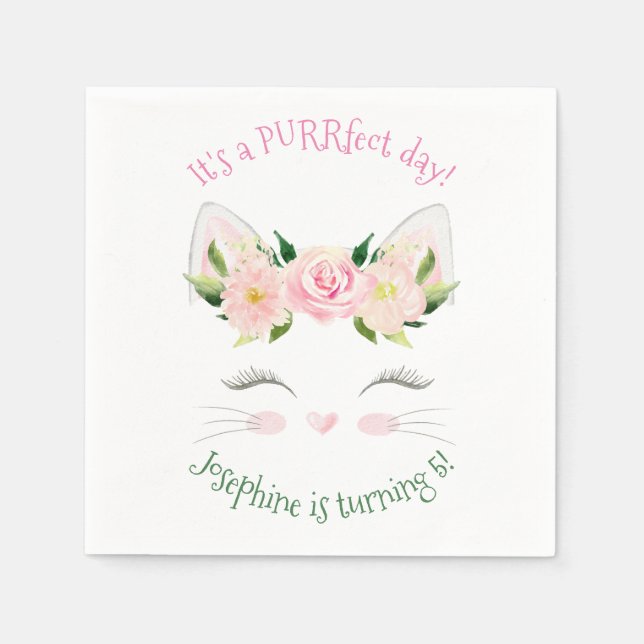 Kitten Cat Flowers Birthday Pappersservett (Framsidan)
