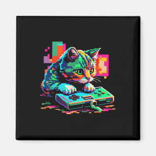 Kitten Cat Gaming 8-bitars spel Cat Pixel Art Game Magnet
