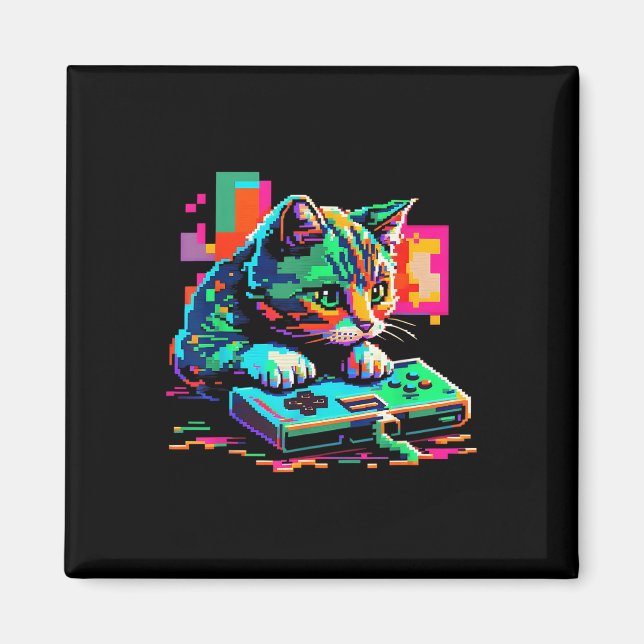 Kitten Cat Gaming 8-bitars spel Cat Pixel Art Game Magnet (Framsidan)