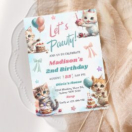 Kitten Cat Låt oss Pawty 2:a födelsedagen Party Inbjudningar