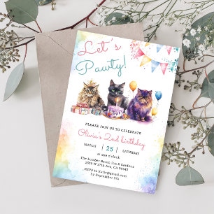 Kitten Cat Låt oss Pawty 2:a födelsedagen Party Inbjudningar