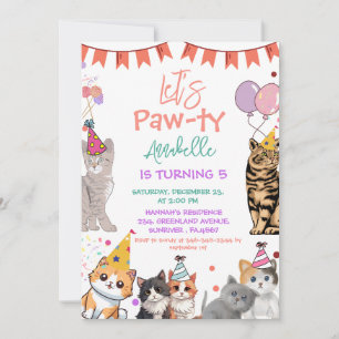 Kitten Cat Låt oss Pawty Birthday Inbjudningar