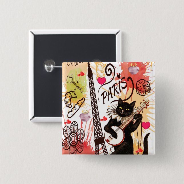 Kitten Cat Paris Frankrike, Square Button Knapp (Framsida & baksida)
