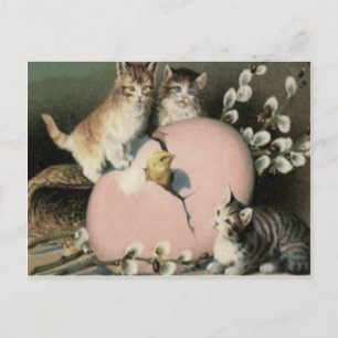 Kitten Cat Påsk Chick  Färgad Painting Egg Helg Vykort