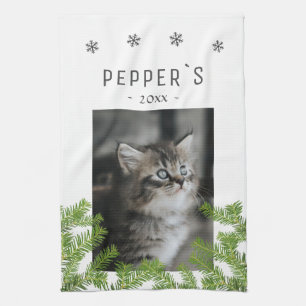 Kitten Cat Photo Gräs Snowflake Keepsaké Kökshandduk