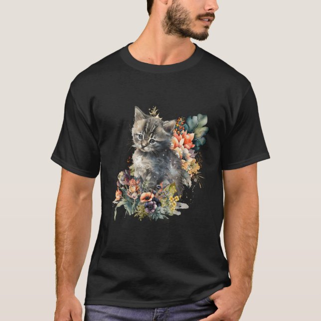 Kitten Cat Watercolor T Shirt (Framsida)