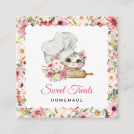 Kitten Chef Bakery Pink Fyrkantigt Visitkort