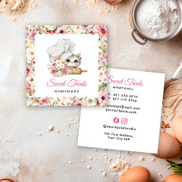 Kitten Chef Bakery Pink Fyrkantigt Visitkort