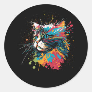 Kitten Colorful Art for Cat Lovers Cat Pappa och M Runt Klistermärke