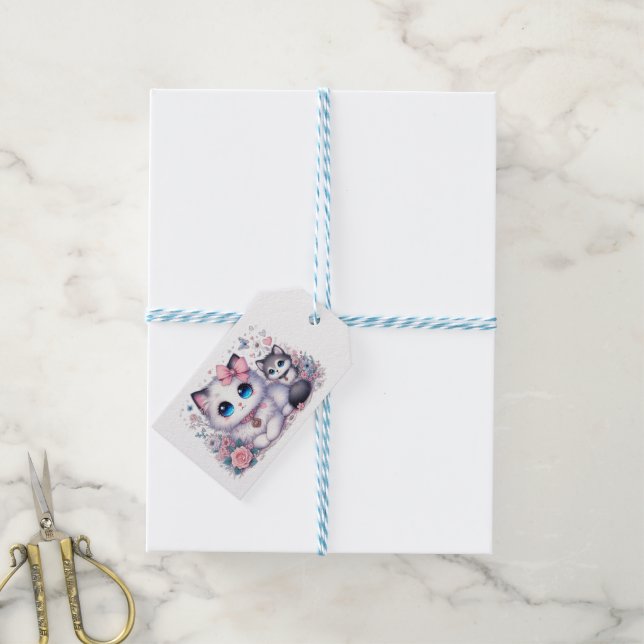 Kitten Cuteness Overload: Sparkling Eyed Cat & hun Presentetikett (Med Snöre)