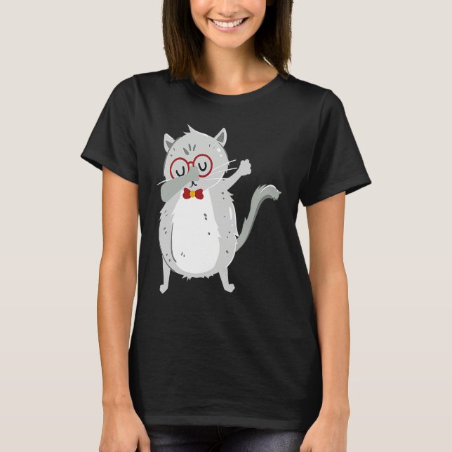Kitten Dab I Grey Cat with Glasses I Dabbing Cats T Shirt (Framsida)