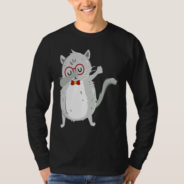 Kitten Dab I Grey Cat with Glasses I Dabbing Cats T Shirt (Framsida)