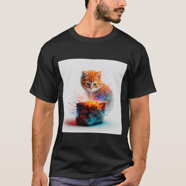 Kitten Energy Burst: ett färgstarkt Kattdjur Duo T Shirt (Framsida)