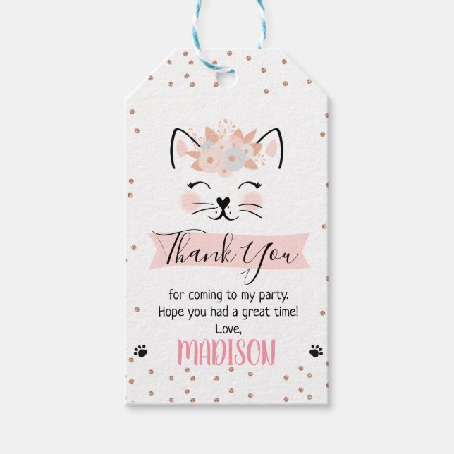 Kitten Faux Ro Guld favor Tack Märkre Presentetikett (Framsidan)