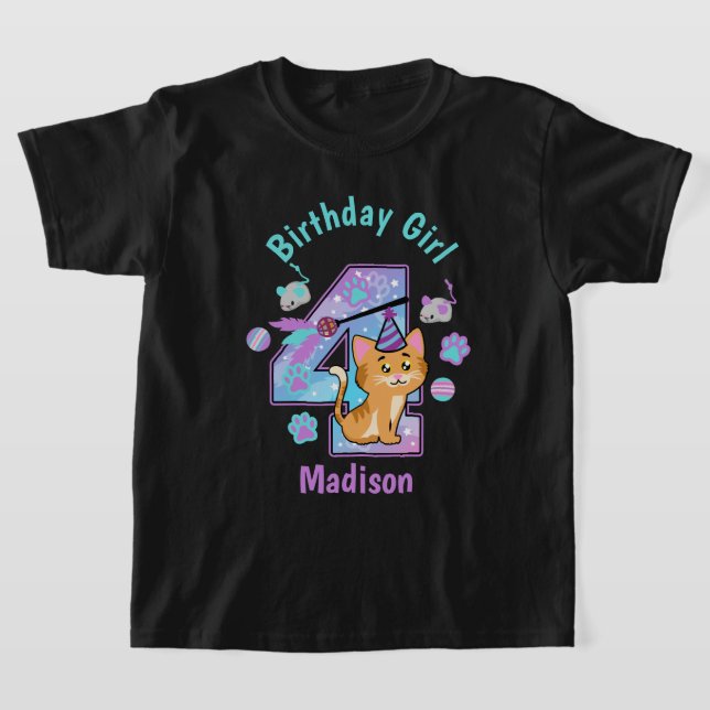 Kitten Fjärde födelsedagskjortan Kat Birthday T Shirt (Laydown)