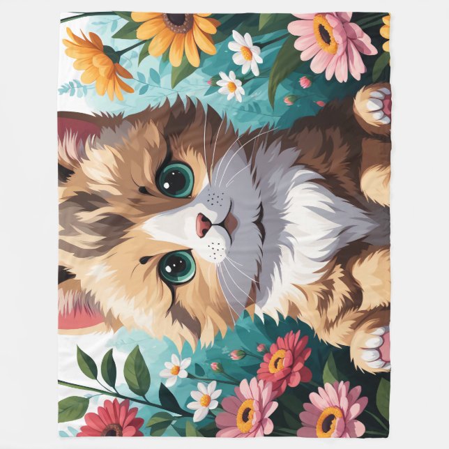 Kitten & Flowers Fleecefilt (Framsidan)