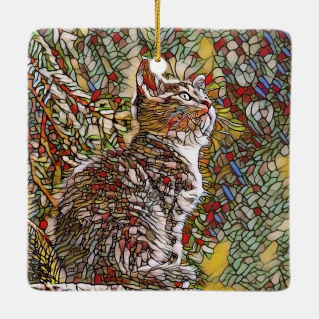 Kitten för fastnat glas julgransprydnad keramik (Baksida)