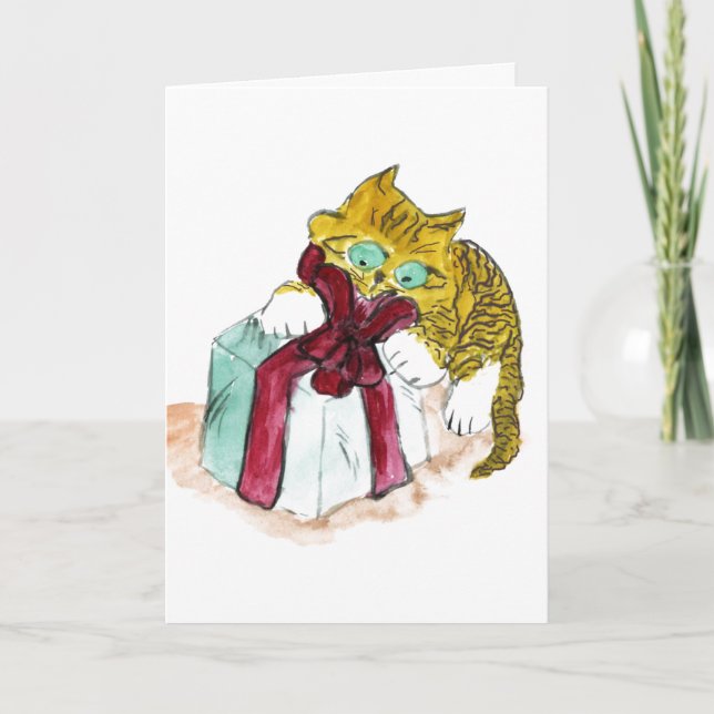 Kitten håller på att bryta en merry Catmous Helgkort (Framsida)
