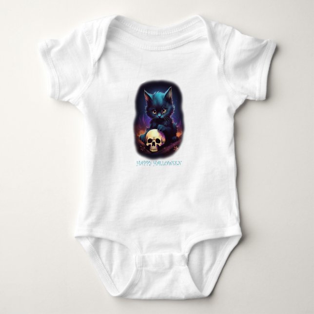 Kitten Halloween Skull T Shirt (Framsida)