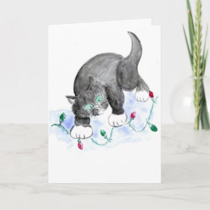 Kitten hittade BlinkL Red & Grönt jul Ljus Helgkort