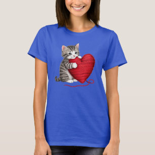 Kitten Hjärtskjorta, klut katt med garnhjärta T Shirt