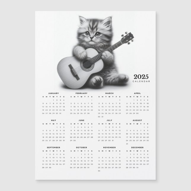 Kitten Holding Acoustic Guitar Magnetic Calendar (Framsida)