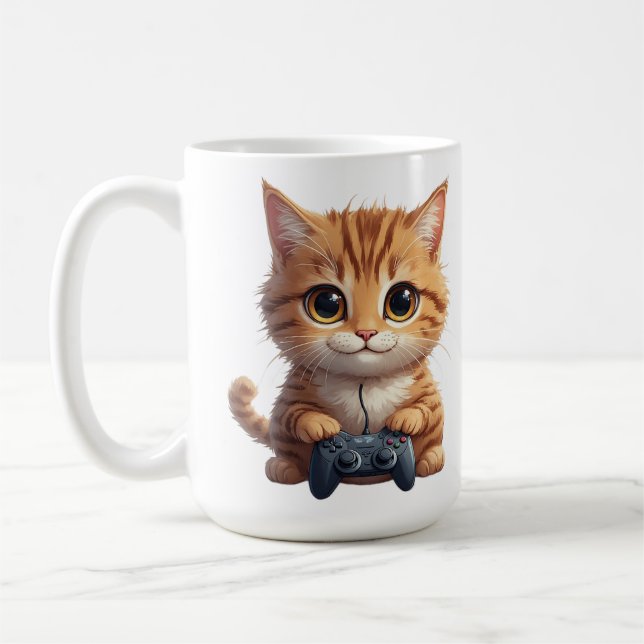 Kitten Holding Game Controller Gamer Cat Kaffemugg (Vänster)