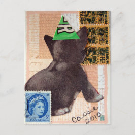 Kitten i A Party Hat Mixed Media Inbjudan Vykort