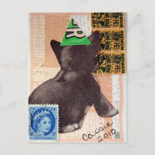 Kitten i A Party Hat Mixed Media Inbjudan Vykort