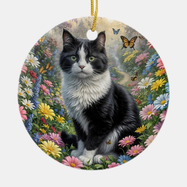 Kitten i blomsterträdgården julgransprydnad keramik (Framsidan)