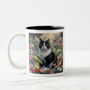 Kitten i blomsterträdgården Två-Tonad mugg