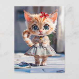 Kitten i Blue Skirt and Blouse Helg Vykort