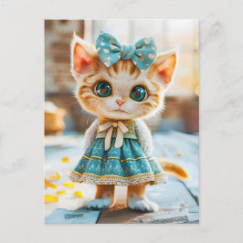 Kitten i Blue Skirt and Blouse Helg Vykort