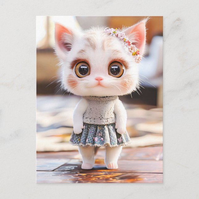 Kitten i Blue Skirt och Blouse mönster Helg Vykort (Framsida)