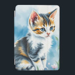 Kitten i en Blommigt Blomsterträdgård iPad Mini Skydd<br><div class="desc">Den här hjärtslitande bilden visar en hedervärd kattunge med slående blå ögon och en blandning av svart, vitt och orange päls. Den mjuka, vattenfärgsliknande bakgrunden, med sin blandning av blå och vita nyanser, förbättrar den drömmande atmosfären. Kattens nyfikna gaze och avslappnad ställning tillför oskuld och charm, skapar den här scenen...</div>