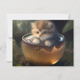 Kitten i en orange tekopp - vykort för katt