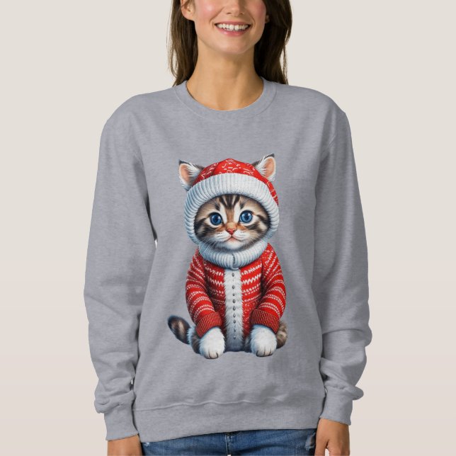Kitten i en röd och vit julsötare t shirt (Framsida)