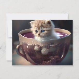 Kitten i en röd tekopp - KAT-vykort Vykort